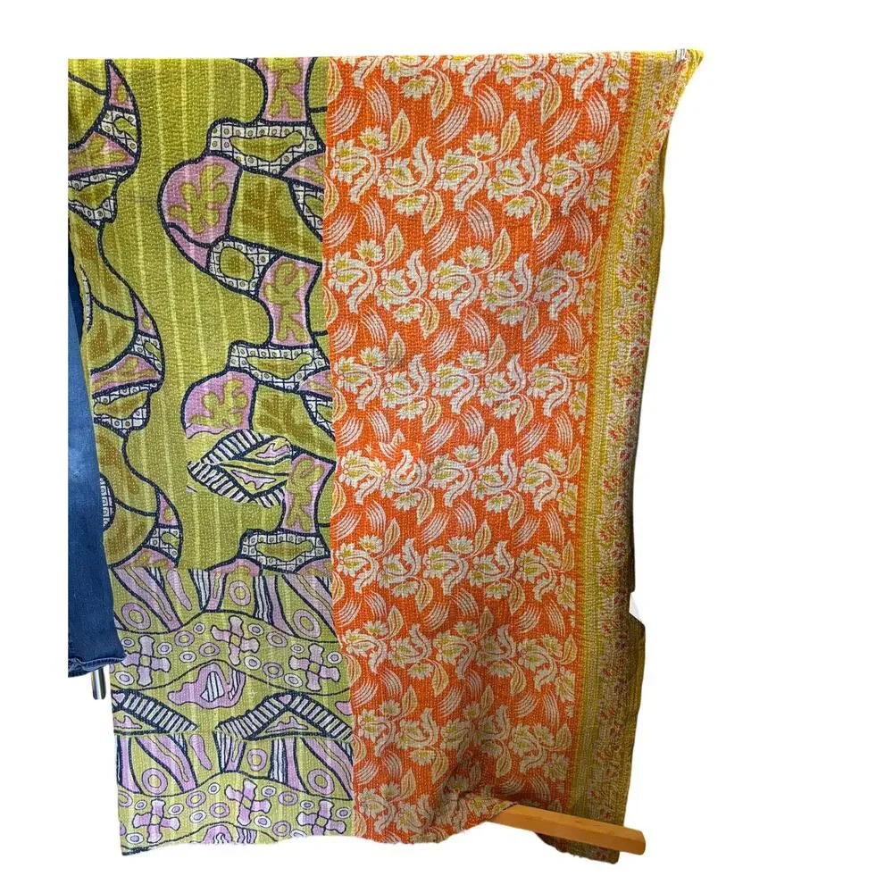 Handmade Kantha Quilt Apx 90” X 50” Multicolor Print